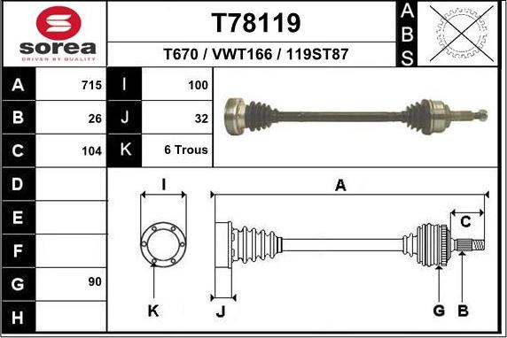 EAI T78119 - Приводной вал autospares.lv