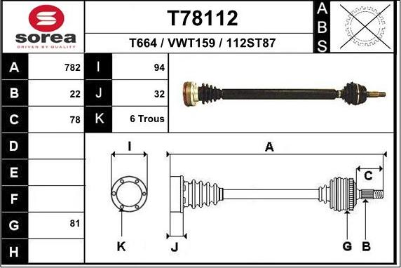 EAI T78112 - Приводной вал autospares.lv