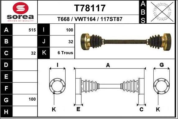 EAI T78117 - Приводной вал autospares.lv