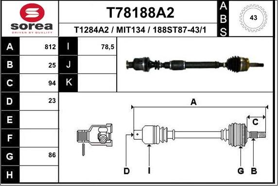 EAI T78188A2 - Приводной вал autospares.lv