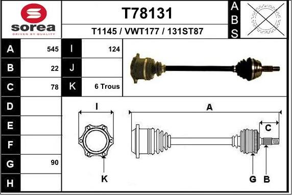 EAI T78131 - Приводной вал autospares.lv