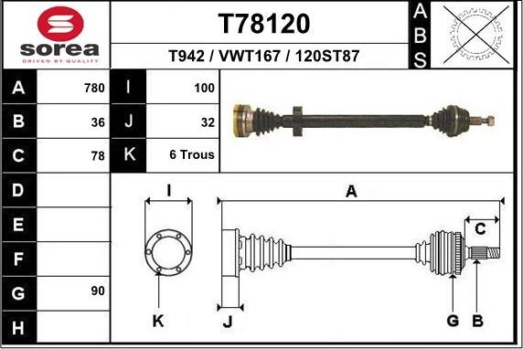 EAI T78120 - Приводной вал autospares.lv