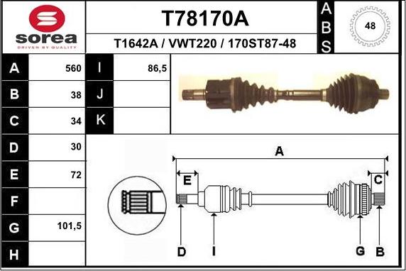 EAI T78170A - Приводной вал autospares.lv