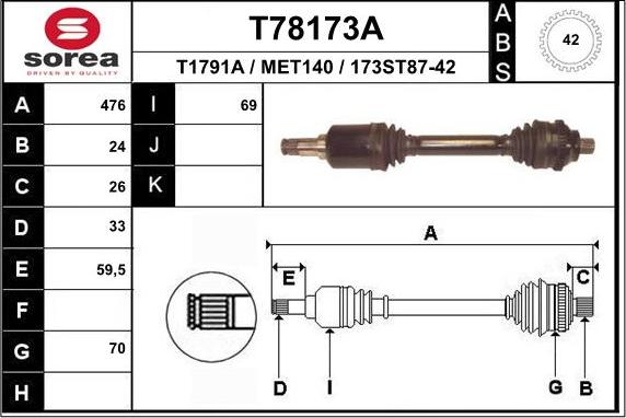 EAI T78173A - Приводной вал autospares.lv