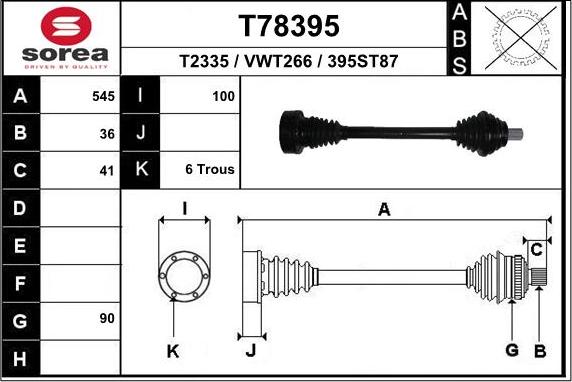 EAI T78395 - Приводной вал autospares.lv