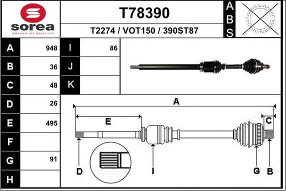 EAI T78390 - Приводной вал autospares.lv