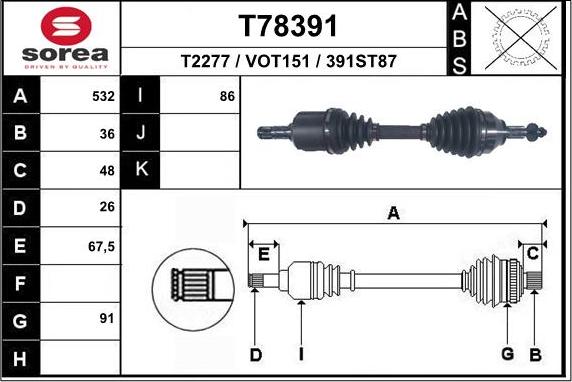 EAI T78391 - Приводной вал autospares.lv