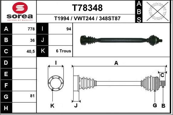 EAI T78348 - Приводной вал autospares.lv