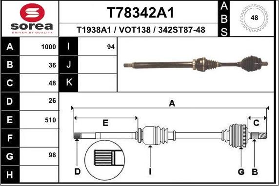 EAI T78342A1 - Приводной вал autospares.lv