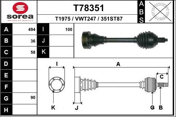 EAI T78351 - Приводной вал autospares.lv