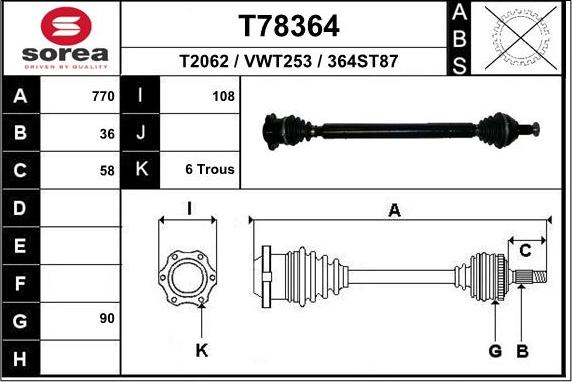 EAI T78364 - Приводной вал autospares.lv