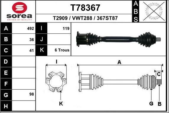 EAI T78367 - Приводной вал autospares.lv