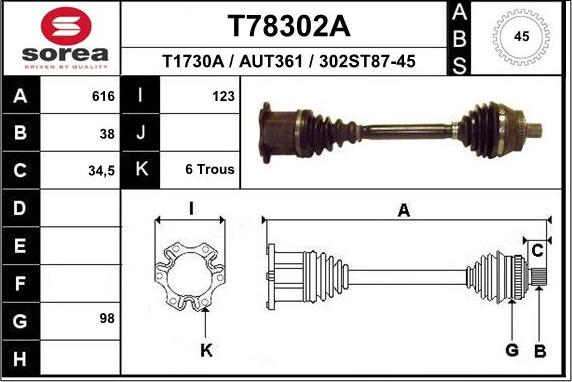 EAI T78302A - Приводной вал autospares.lv