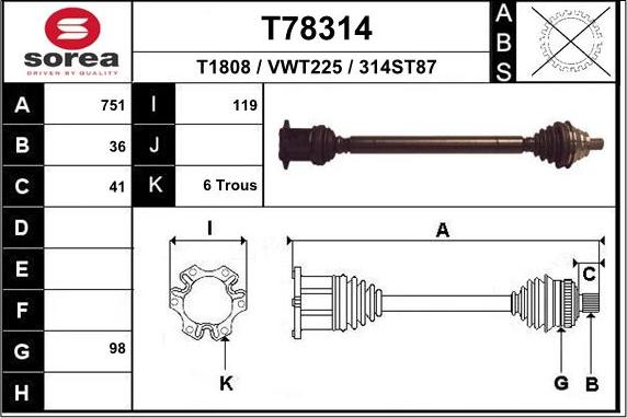 EAI T78314 - Приводной вал autospares.lv