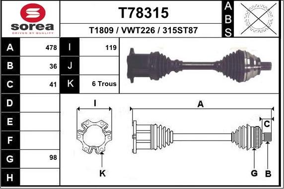 EAI T78315 - Приводной вал autospares.lv