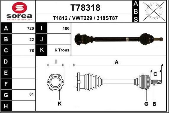 EAI T78318 - Приводной вал autospares.lv