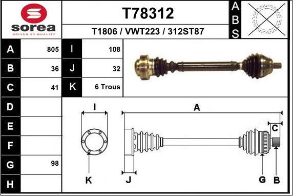 EAI T78312 - Приводной вал autospares.lv