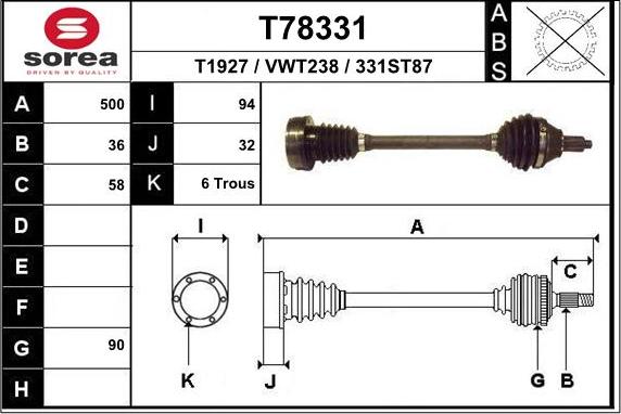 EAI T78331 - Приводной вал autospares.lv