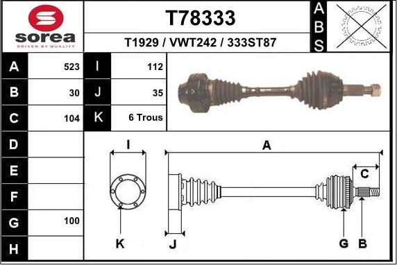 EAI T78333 - Приводной вал autospares.lv