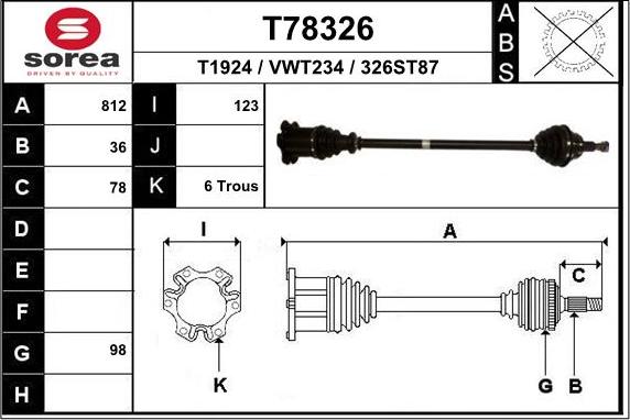 EAI T78326 - Приводной вал autospares.lv