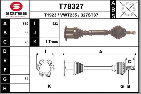 EAI T78327 - Приводной вал autospares.lv