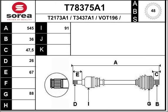 EAI T78375A1 - Приводной вал autospares.lv