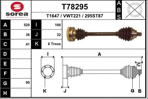 EAI T78295 - Приводной вал autospares.lv