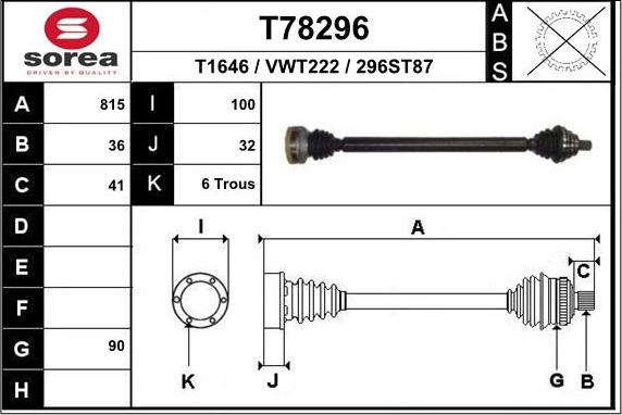 EAI T78296 - Приводной вал autospares.lv