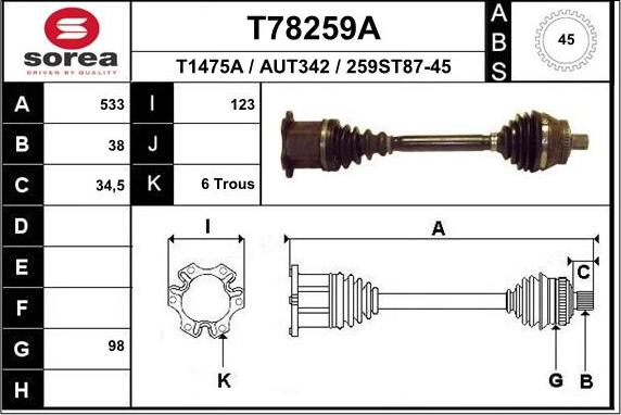 EAI T78259A - Приводной вал autospares.lv