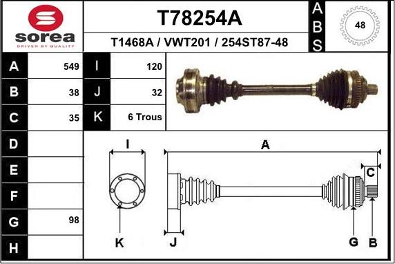 EAI T78254A - Приводной вал autospares.lv