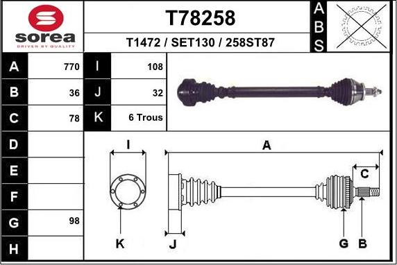 EAI T78258 - Приводной вал autospares.lv