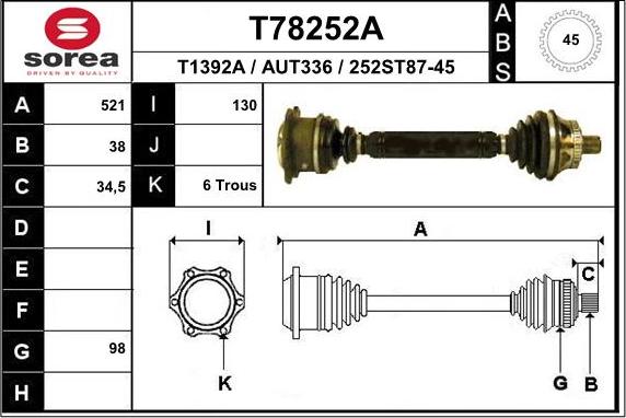 EAI T78252A - Приводной вал autospares.lv