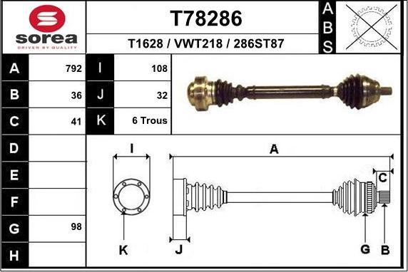 EAI T78286 - Приводной вал autospares.lv