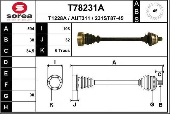 EAI T78231A - Приводной вал autospares.lv