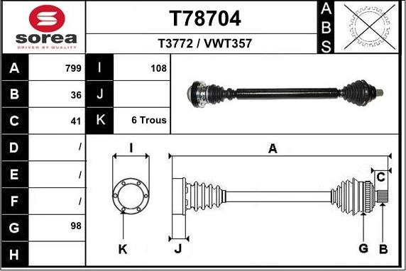 EAI T78704 - Приводной вал autospares.lv