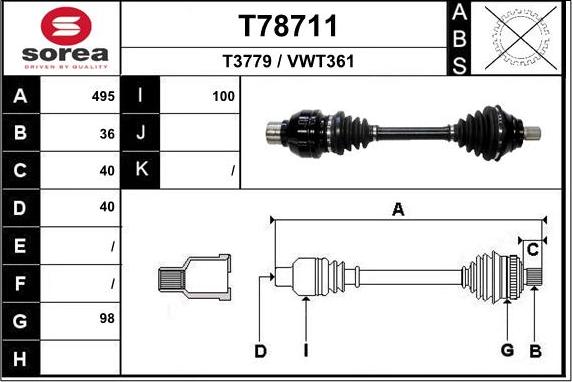 EAI T78711 - Приводной вал autospares.lv