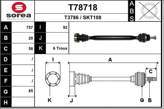 EAI T78718 - Приводной вал autospares.lv