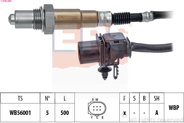 EPS 1.998.406 - Лямбда-зонд, датчик кислорода autospares.lv