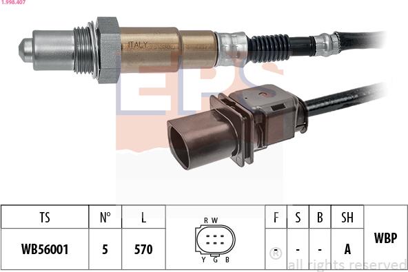 EPS 1.998.407 - Лямбда-зонд, датчик кислорода autospares.lv