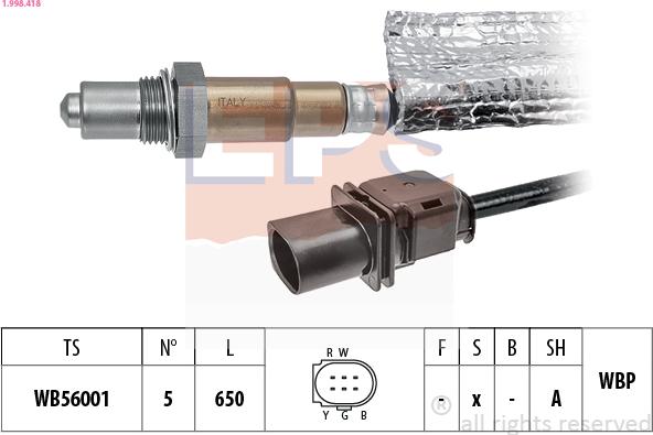 EPS 1.998.418 - Лямбда-зонд, датчик кислорода autospares.lv