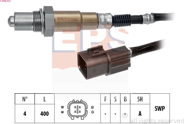 EPS 1.998.551 - Лямбда-зонд, датчик кислорода autospares.lv