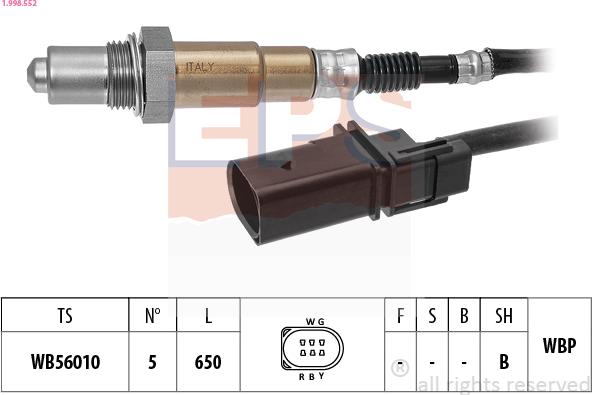 EPS 1.998.552 - Лямбда-зонд, датчик кислорода autospares.lv