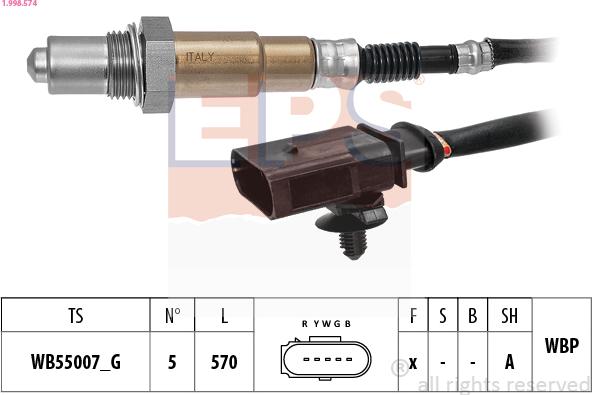 EPS 1.998.574 - Лямбда-зонд, датчик кислорода autospares.lv