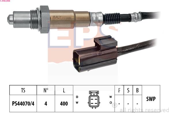 EPS 1.998.098 - Лямбда-зонд, датчик кислорода autospares.lv