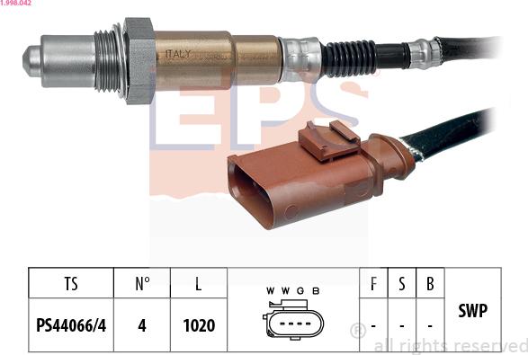 EPS 1.998.042 - Лямбда-зонд, датчик кислорода autospares.lv