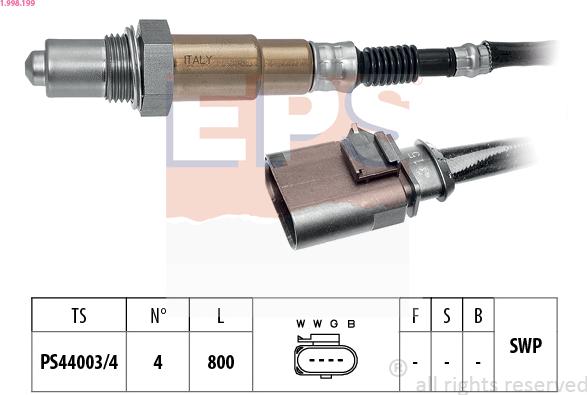 EPS 1.998.199 - Лямбда-зонд, датчик кислорода autospares.lv