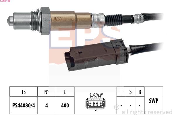 EPS 1.998.196 - Лямбда-зонд, датчик кислорода autospares.lv