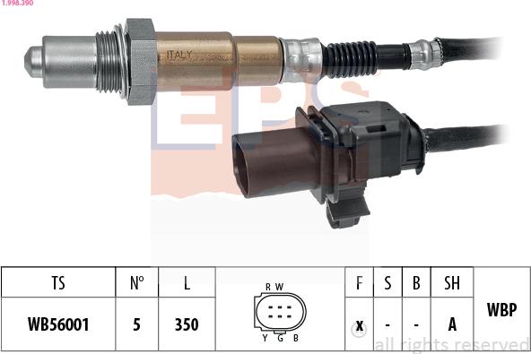 EPS 1.998.390 - Лямбда-зонд, датчик кислорода autospares.lv