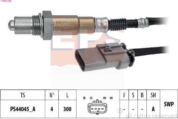 EPS 1.998.349 - Лямбда-зонд, датчик кислорода autospares.lv