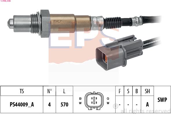 EPS 1.998.346 - Лямбда-зонд, датчик кислорода autospares.lv